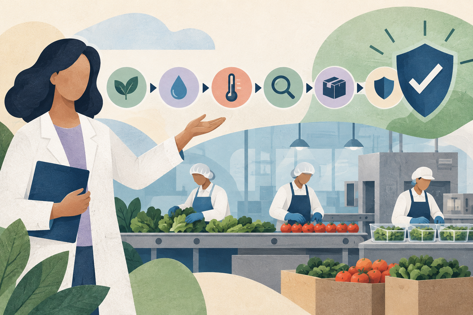 Ilustración editorial sobre la introducción al sistema HACCP.